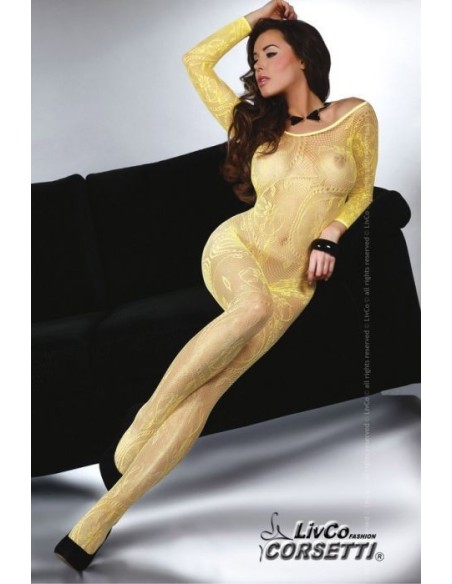 BODYSTOCKING MIELE CON RICAMI A MOTIVO FLOREALE - TAGLIA UNICA