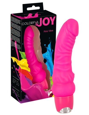 VIBRATORE REALISTICO RICURVO IN SILICONE "COLORFUL JOY" ROSA - 18 CM