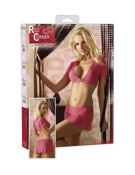 COORDINATO ROSA TOP CON STRASS E MINIGONNA