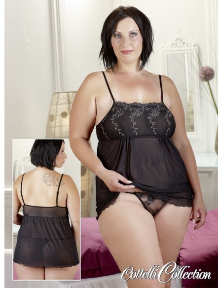 BABY DOLL NERO TAGLIE FORTI CON PERIZOMA