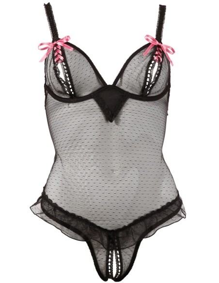 BODY TRASPARENTE RETRO' CON VOLANT E FIOCCHETTI