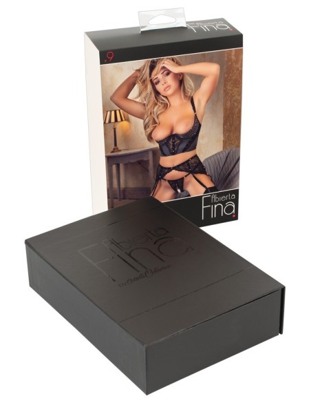 COMPLETO INTIMO ALBERTA FINA 3 pz PIZZO E VELLUTO - COLORE NERO