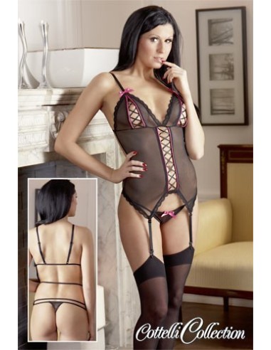 GUEPIERE NERA CON APERTURE STRINGATE E PERIZOMA