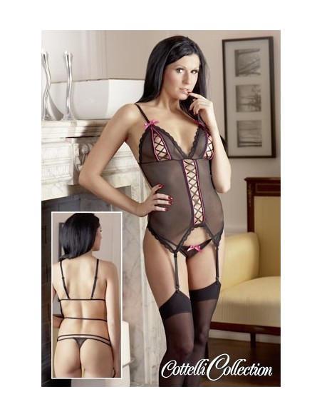 GUEPIERE NERA CON APERTURE STRINGATE E PERIZOMA